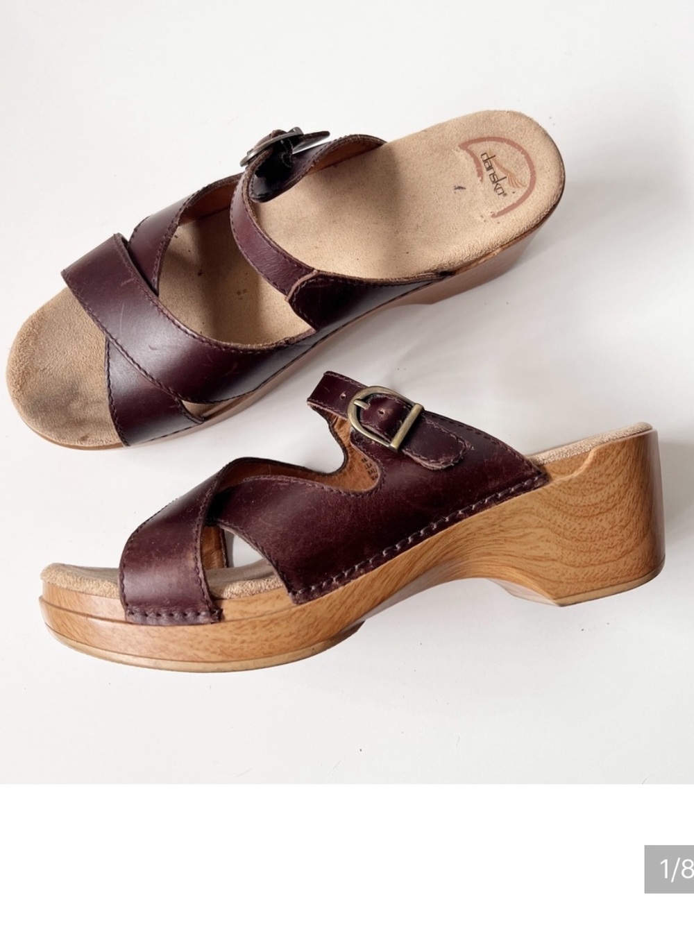 Vintage Dansko Leather Clog Sandals‎ 41 10.5-11 Brown Wedge Platform Chunky Boho